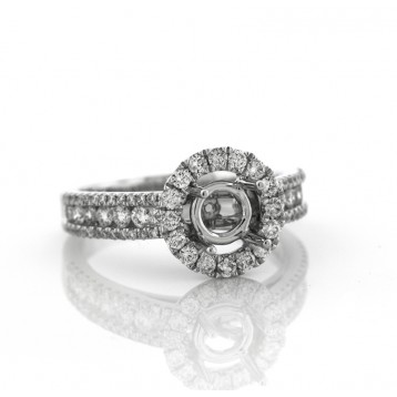 0.77 Cts. 18k White Gold Round Cut Halo Diamond Engagement Ring Setting